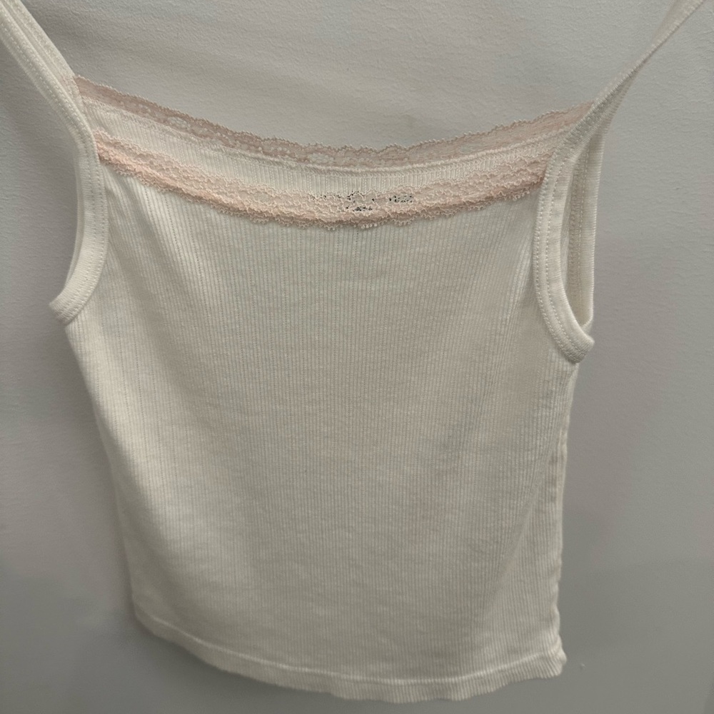 Brandy Melville White Tank with Pink Lace
